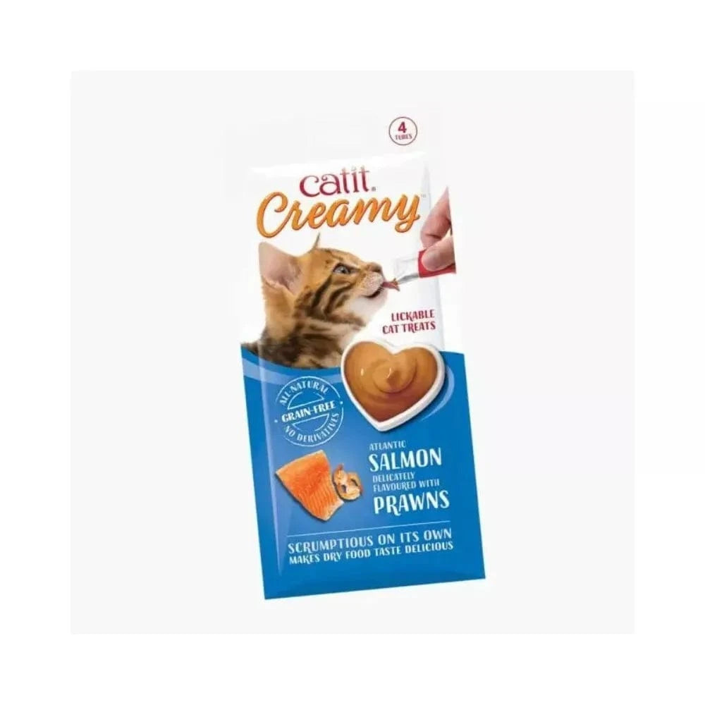 Catit Creamy kreminis skanėstas katėms su lašiša ir krevetėmis, 4x10 g