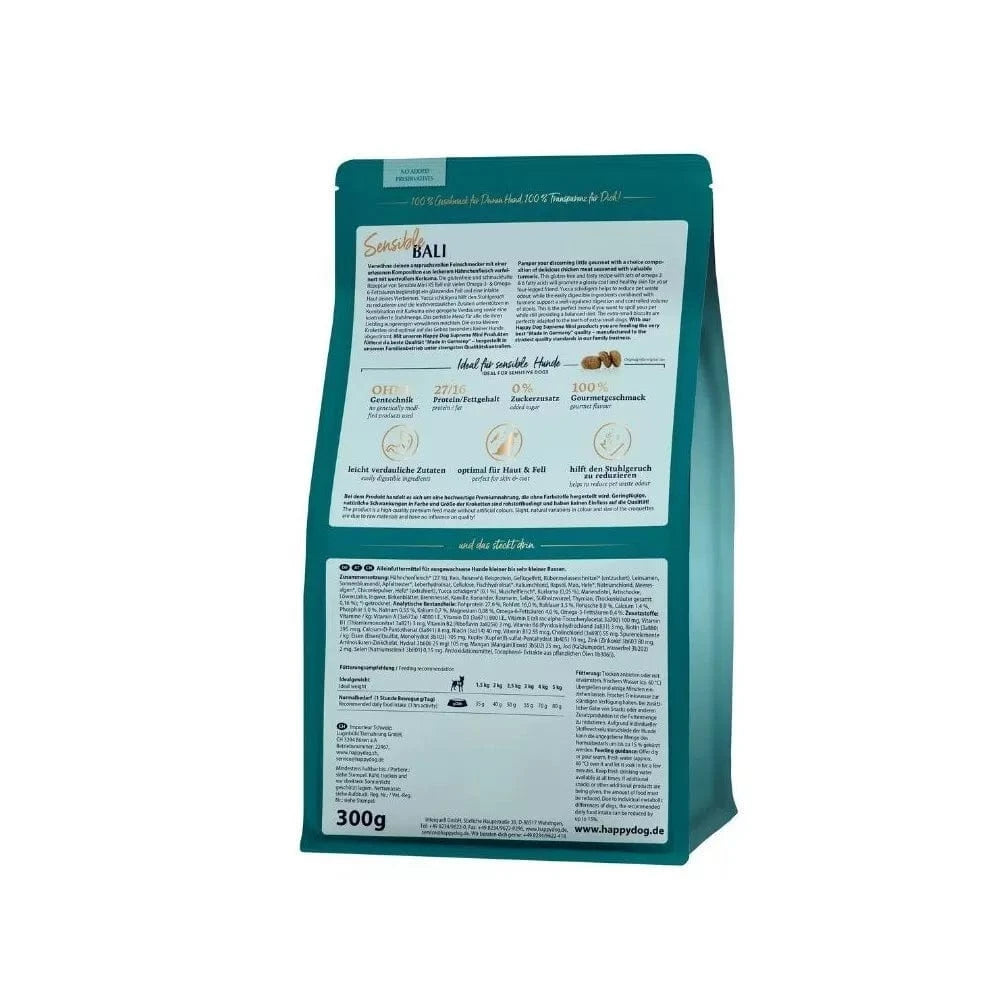 Happy Dog XS Mini Bali visavertis pašaras mažų veislių suaugusiems šunims su vištiena ir ciberžole, 300 g