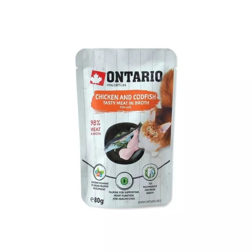 Ontario konservai katėms su vištiena ir menke sultinyje, 80 g