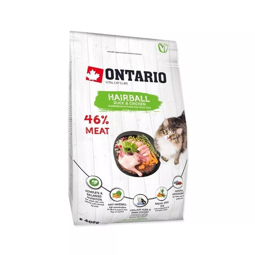 Ontario visavertis pašaras suaugusioms katėms Cat Hairball, 0,4 kg