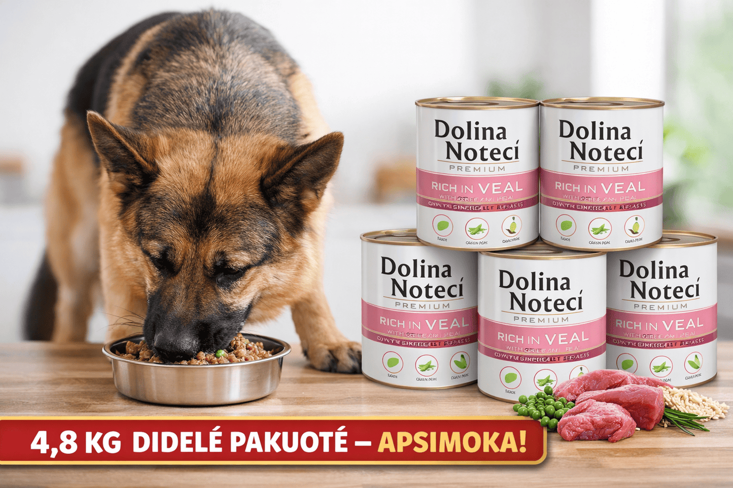 🔥 Dolina Noteci Premium konservai šunims 6x800 g (4,8 kg) – didelis kiekis, sotus šuo, geriausia vertė