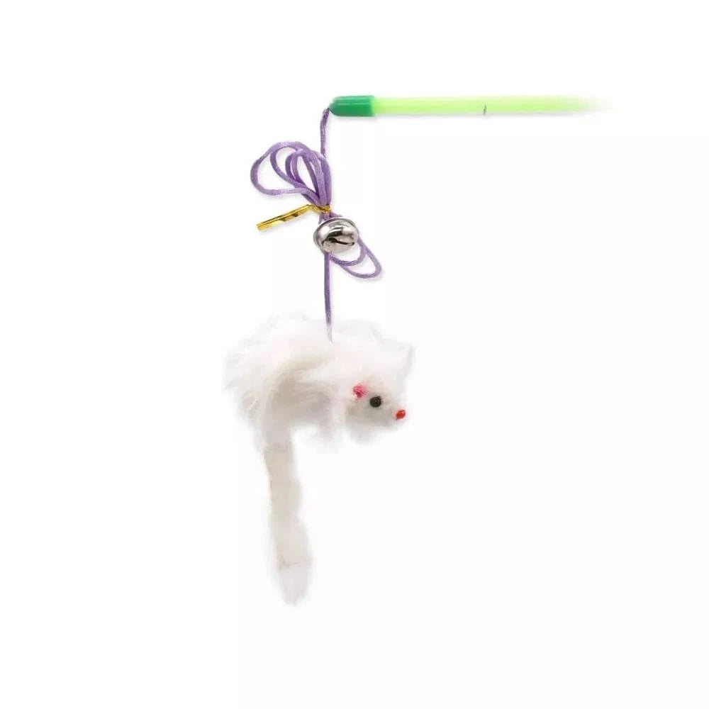 Žaislas katėms meškerė su barškančia pelyte ir kamuoliuku, 17+49 cm