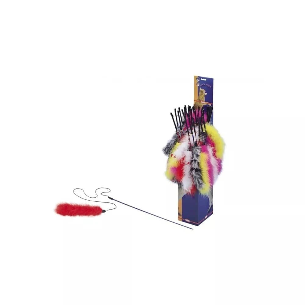 Žaislas katėms meškerė su plunksnomis