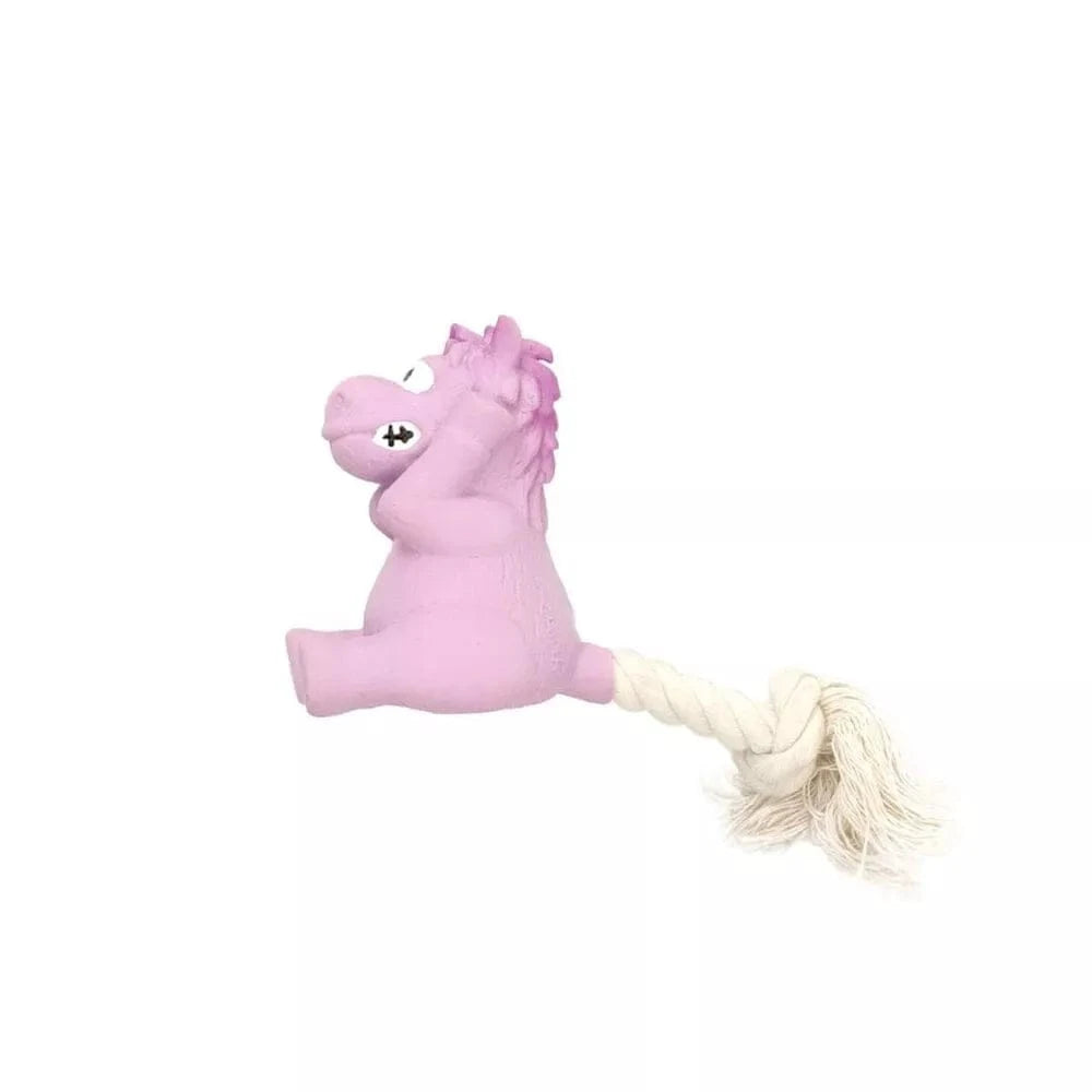 Žaislas šunims lateksinis arklys su virve, 16,5 cm, rožinis