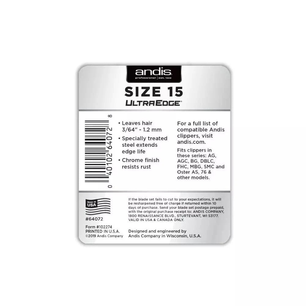 Andis plaukų kirpimo peiliukai UltraEdge Size 15, 3/64" - 1.2 mm