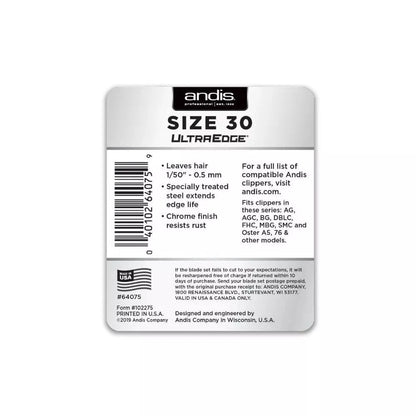 Andis plaukų kirpimo peiliukai UltraEdge Size 30, 1/50" - 0.5 mm