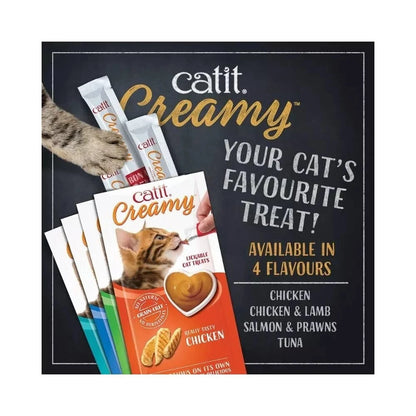 Catit Creamy kreminis skanėstas katėms su lašiša ir krevetėmis, 4x10 g