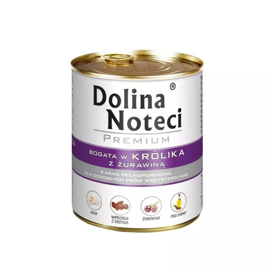 Konservai šunims su triušiena ir spanguolėmis Dolina Noteci Premium 800 g