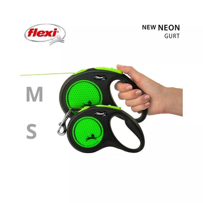Flexi New Neon M automatinis pavadys, 5 m, juostelė, žalias