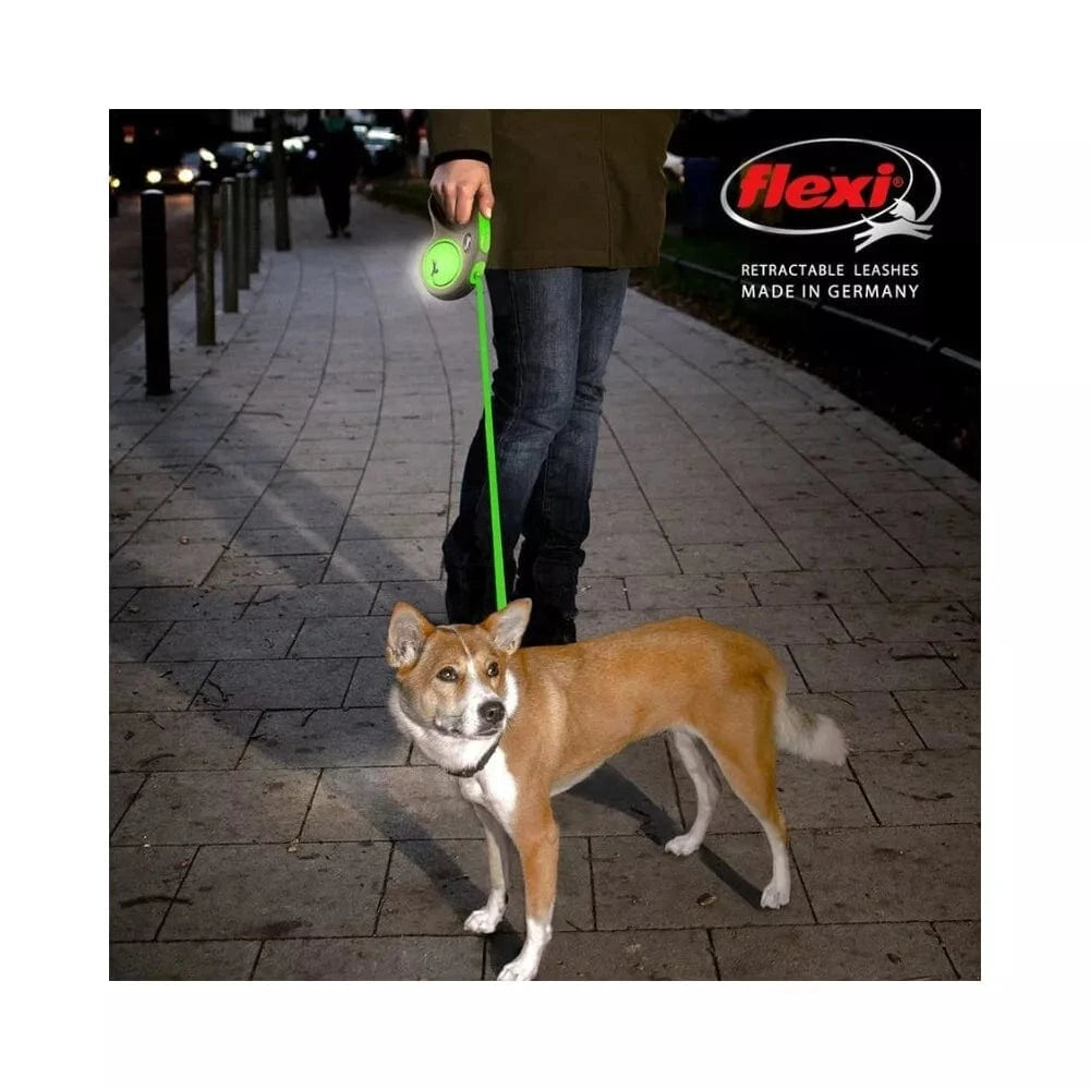 Flexi New Neon M automatinis pavadys, 5 m, juostelė, žalias