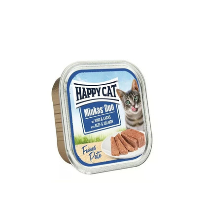 Happy Cat Duo konservai katėms su jautiena ir lašiša, 100 g