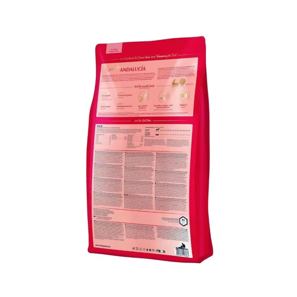 Happy Dog Andalucia visavertis pašaras suaugusiems šunims su Iberijos kiauliena ir ryžiais, 1 kg