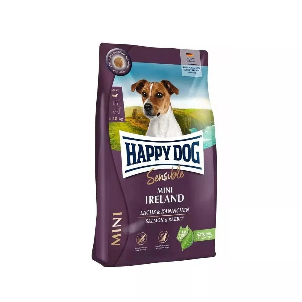 Happy Dog Mini Ireland visavertis pašaras mažų veislių suaugusiems šunims su triušiena ir lašiša, 800 g