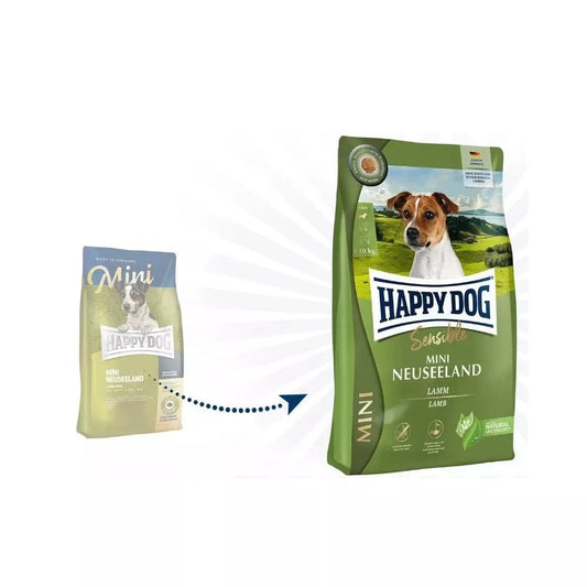 Happy Dog Mini Neuseeland visavertis pašaras mažų veislių suaugusiems šunims su ėriena ir ryžiais, 800 g