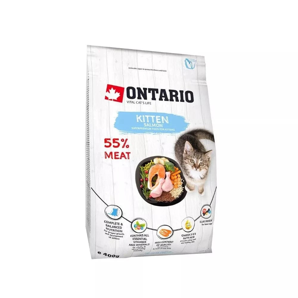 Ontario visavertis pašaras jauniems kačiukams Kitten Salmon, 0,4 kg