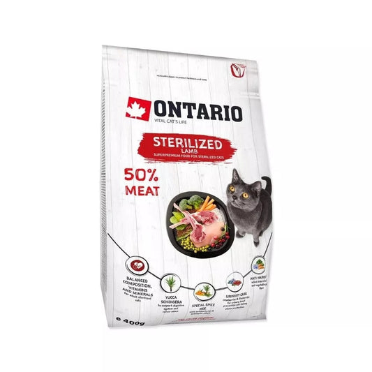Ontario visavertis pašaras sterilizuotoms katėms Cat Sterilised Lamb, 0,4 kg