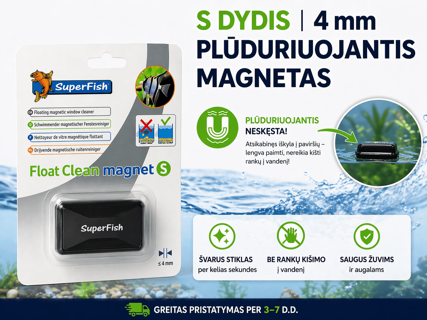 Akvariumo stiklo valymo magnetas su plūduriavimu (Float Clean) – be rankų kišimo į vandenį