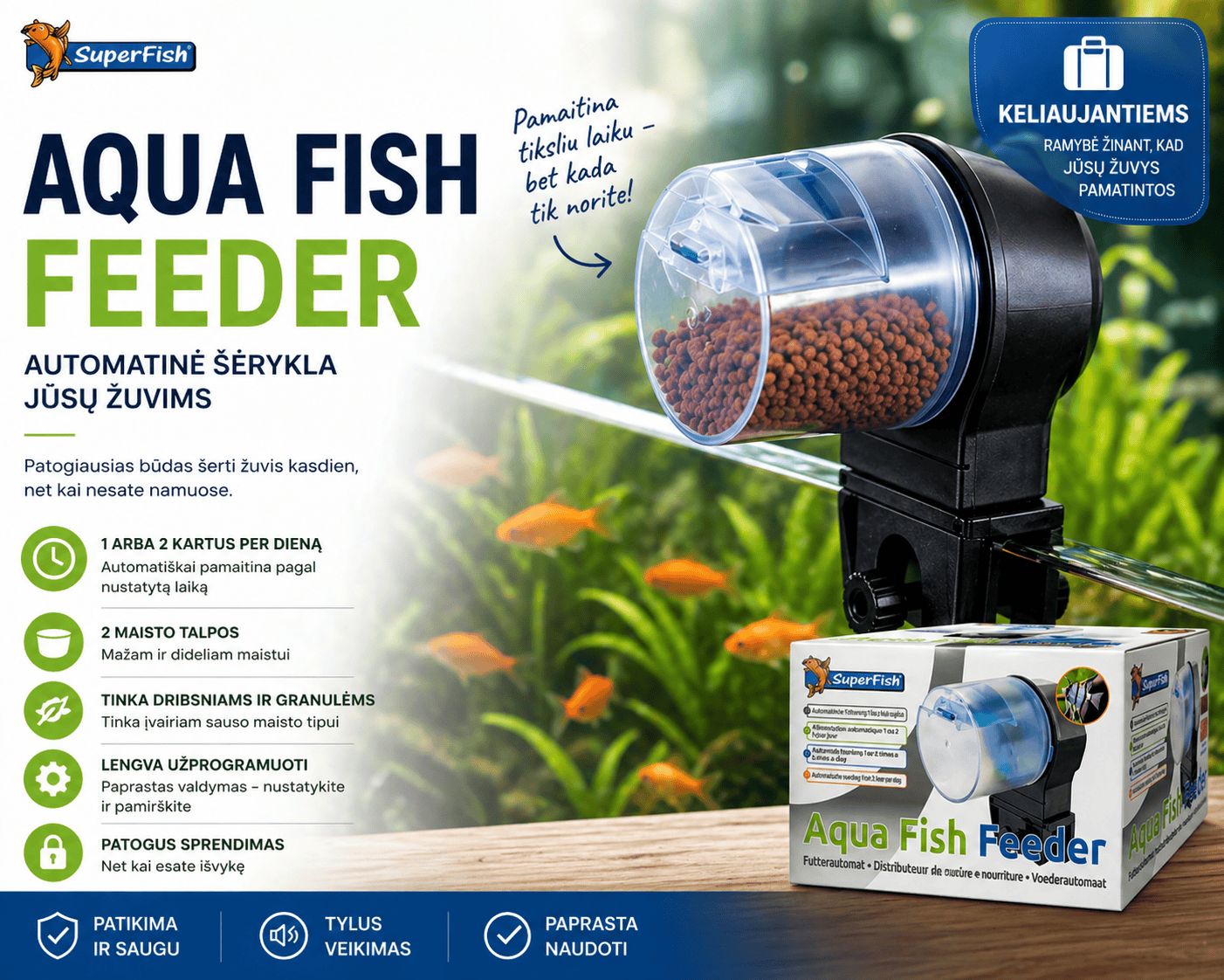 SuperFish automatinė akvariumo šėrykla su laikmačiu 1–3 šėrimai per dieną.    🧳                                     Idealus sprendimas keliaujantiems žuvys pamaitintos net kai tavęs nėra🧳