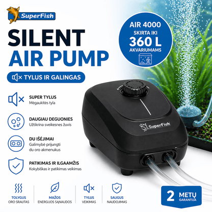 Tylus Akvariumo Burbuliatorius iki 60L – Daugiau Deguonies, Sveikesnės Žuvys (Silent Air 1000)