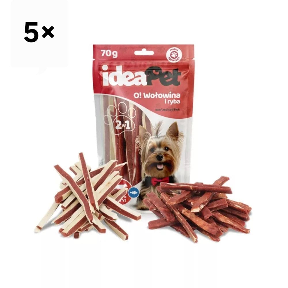5× pakeliai Skanėstas šunims jautienos ir žuvies juostelės (mix), 70 g