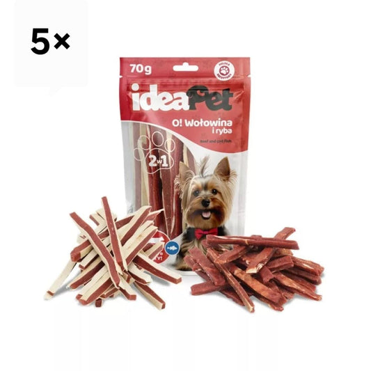 5× pakeliai Skanėstas šunims jautienos ir žuvies juostelės (mix), 70 g