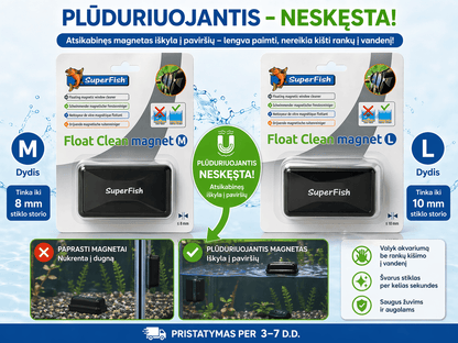 Akvariumo stiklo valymo magnetas su plūduriavimu (Float Clean) – be rankų kišimo į vandenį