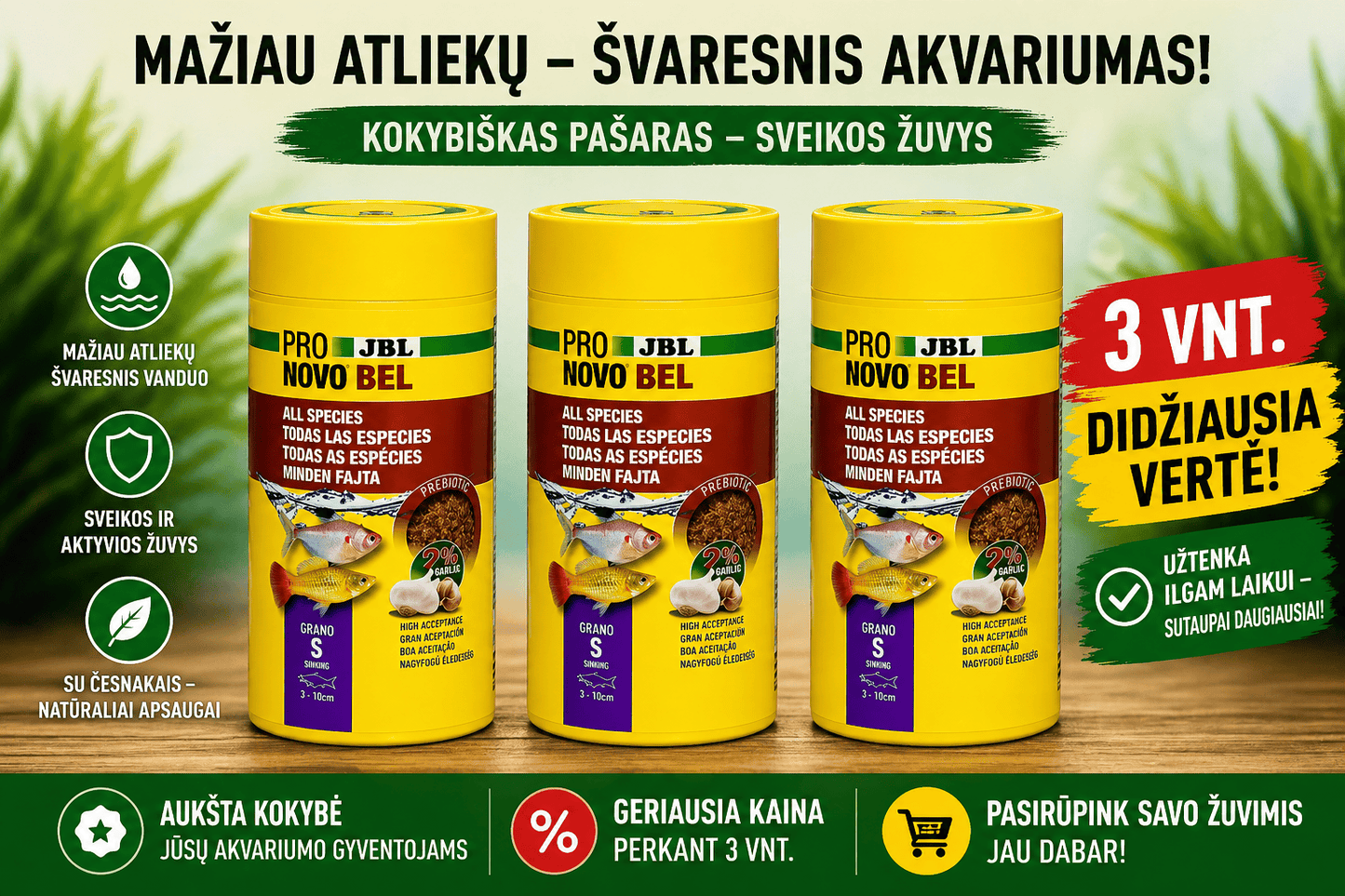 Žuvų pašaras JBL ProNovo Bel Grano S 1000 ml – švaresniam akvariumui