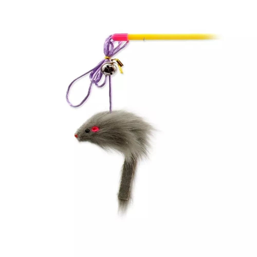 Žaislas katėms meškerė su barškančia pelyte ir kamuoliuku, 17+49 cm