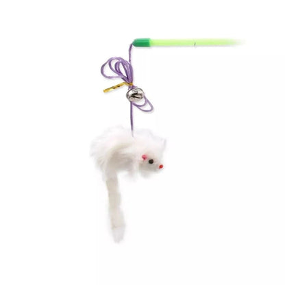 Žaislas katėms meškerė su barškančia pelyte ir kamuoliuku, 17+49 cm