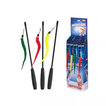 Žaislas katėms meškerė su pliušiniu kirminu, 41+45 cm