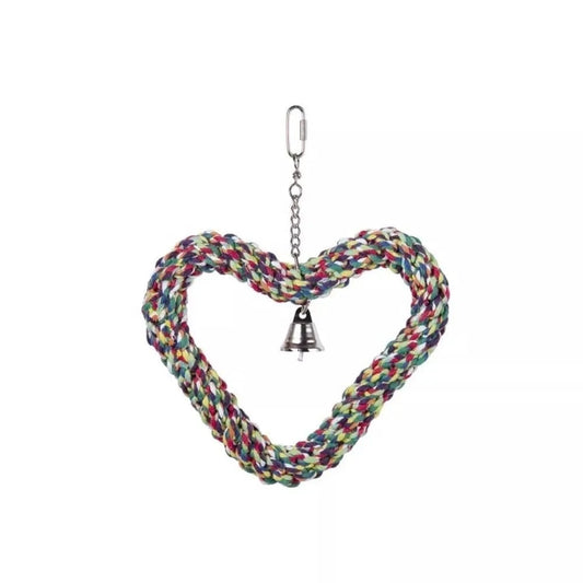 Žaislas paukščiams virvinė širdelė su varpeliu, 27x21 cm