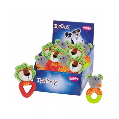 Žaislas šunims pliušinis gyvūnas su gumine detale (liūtas, pelė), 12+15 cm